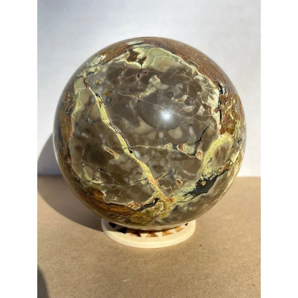 HUGE Volcano Agate Sphere 92.2 mm & over 2 lbs - Amazing UV Reaction